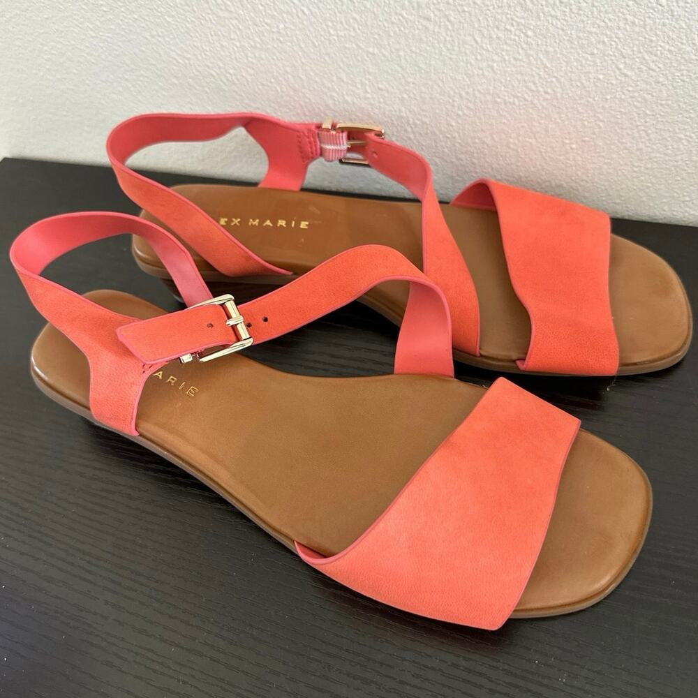 8.5 Women's Coral Leather Slingback Low Heel Buckle Sandals Alex Marie